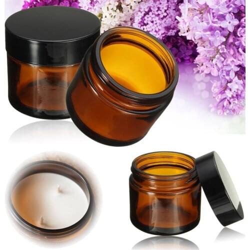 60ml Amber Bottle Glass Jar Pot Face Care Cream Refillable Bottles Cosmetic Cream Empty Container Makeup Tool With Black Lid Cap
