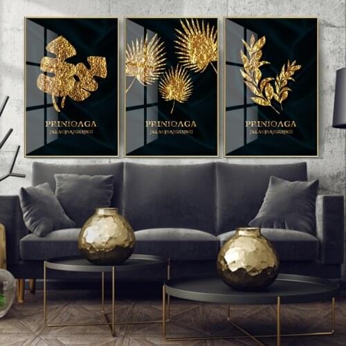 Abstract Leaf Painting Luxury Gold Plant Wall Art Posters And Prints Leaves Canvas Poster Modern Wall Pictures Living Room Decor