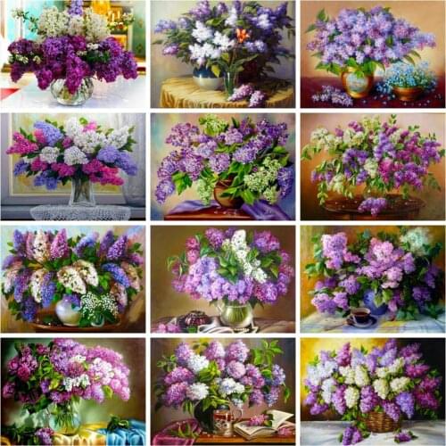 Huacan 5d Diamond Painting Lilac Flower Home Decor Mosaic Embroidery Clove Vase Floral Cross Stitch Wall Stickers Diamond Art