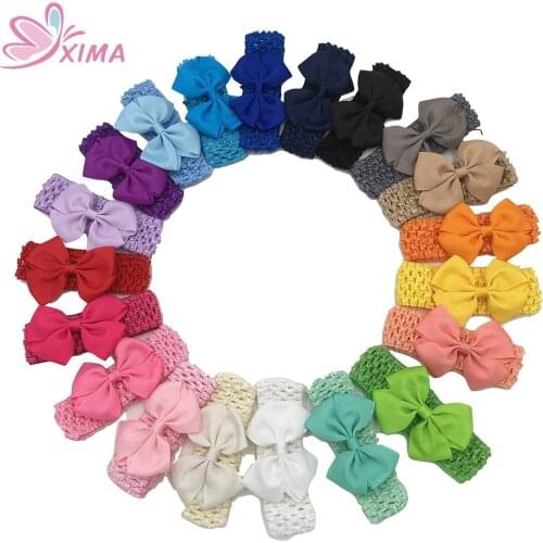 XIMA 20pcs/lot 3inch Grosgrain Ribbon Bows for Crochet Elastic Headbands Hair Accessories