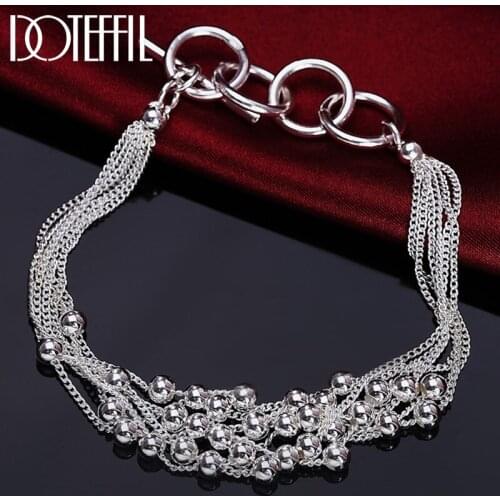 DOTEFFIL 925 Sterling Silver Grape Beads Six Line Bracelet For Women Wedding Engagement Party Jewelry