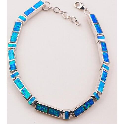 Free Shipping Blue Fire Opal 925 Sterling Silver Bracelet 7.5"+0.5" P84