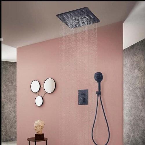 Conceale Wall Mout Oil Rubbed Bronze Rainfall Shower Head Faucets Thermostatic Valve Hand Shower Sprayer Square Top Shower
