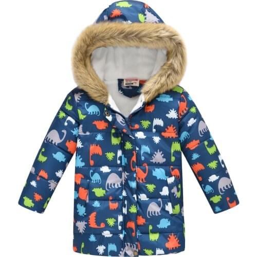 OLOME Winter Children Coats Patterned Kids Hooded Jacket Girls and Boys Puffer Jacket Warm Toddler Outwear Fur Hood Kids Clothes