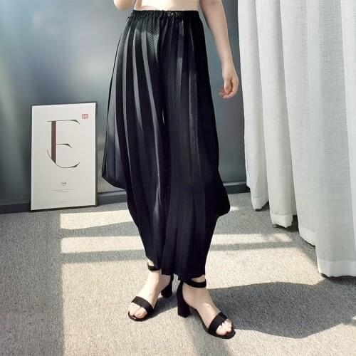 Elastic Pleated Casual Ankle-Length Lantern Pants Loose Miyak Solid Color Cone Cropped Trousers Women Wide-Leg Pant Clothing