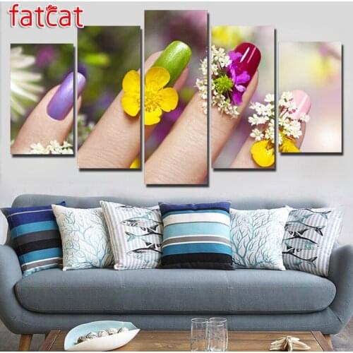 FATCAT beauty salon manicure 5 piece Diy Diamond Painting Full Square Round Drill Diamond Embroidery Sale home decor AE1080