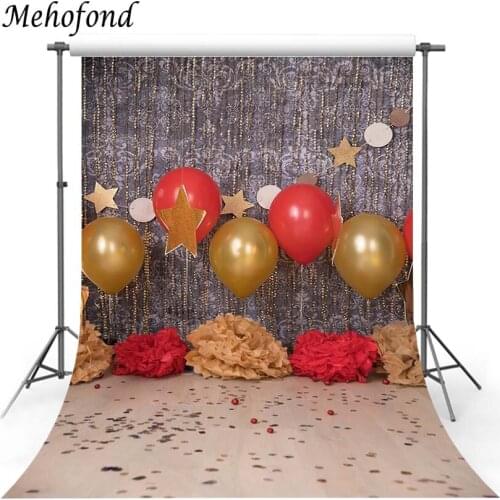 Mehofond Photography Backdrops Glitter Balloons Star Gray Floral Wall Bead Curtain Kids Baby Birthday Decor Photocall Background