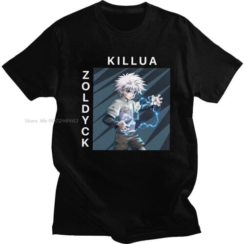 Cool Mens Anime Hunter X Hunter T Shirt Soft Cotton Killua Zoldyck Tee Tops O-neck Short Sleeved Casual T-shirt Clothes Gift