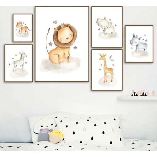 Cute Lion Fox Zebra Elephant Crown Nordic Posters And Prints Wall Art Canvas Painting Nursery Wall Pictures Baby Kids Room Decor