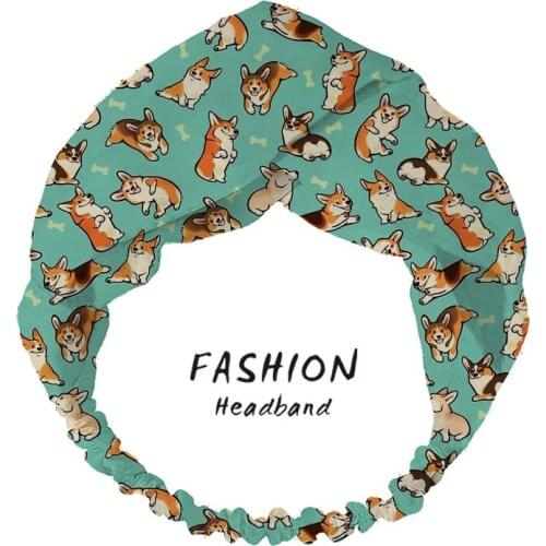 Fashion WomenHeadband Vintage Bandanas Hairband corgis Printed Girls Headwear Headband Hair Accessories Headdress ladies Hoop