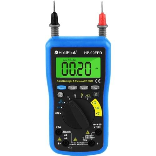 Mobile APP Auto range multimeter true rms AC DC Voltage Current ResistanceCapacitance Frequency Back light,HoldPeak HP-90EPD