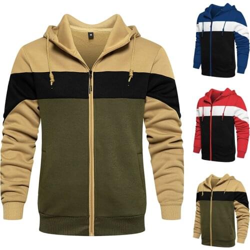 Mens Zip Up Hoodies Sweatshirts Fashion Patchwork Jumper Pullover Male Casual Slim Fit Outwear Coat Jackets Warm Tracksuit