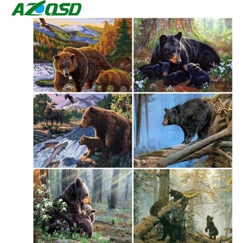 AZQSD Paint By Numbers For Adults Bear Foreat Acrylic Paint Hand Paint Kit On Canvas Oil Painting Animal Wall Decoration