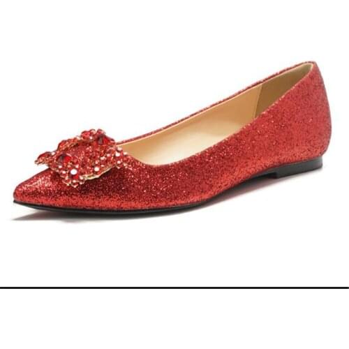 Customized 2019 new spring red bridal wedding shoes Ladies flat comfortable long pointed pregnant womens shoes European style