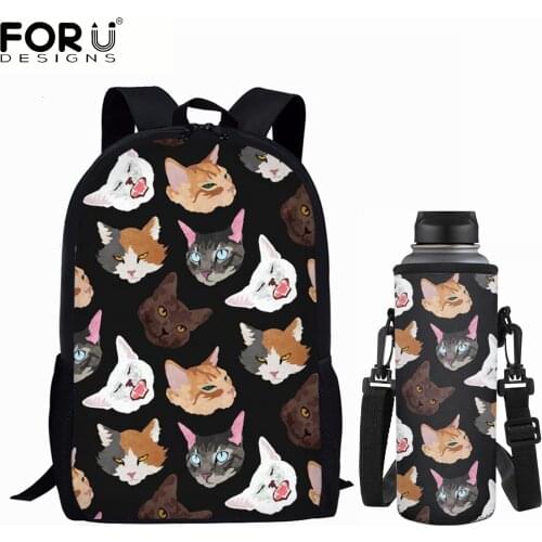 FORUDESIGNS New Arrival School Bags 3D Cute Cat Pattern Teens Casual Backpack Fashion Campus Bags Carry Cup Covers Messenger Bag