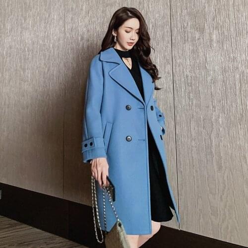 2021 autumn and winter mid-length casual slim woolen coat women Korean style slim woolen coat women