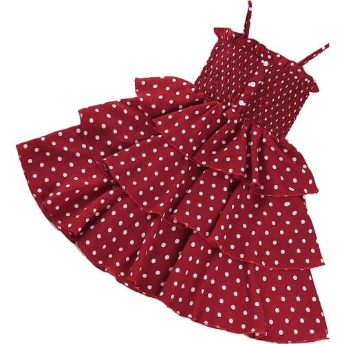 3-10Y Summer Princess Infant Kids Girls Dress Polka Dot Print Sleeveless Ruffles Knee Length Sundress