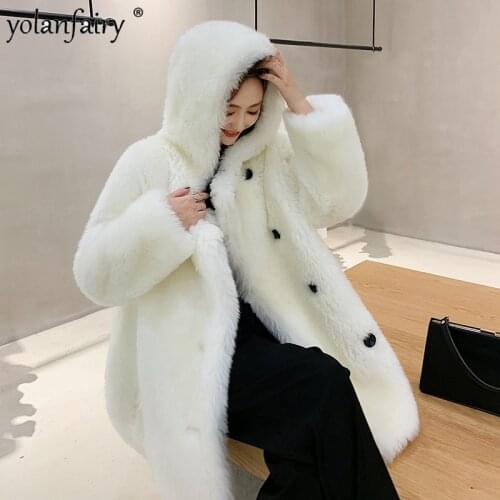 Real Fur Coat Female Winter Clothes Women Wool Fur Coat White Womens Clothing 2020 Hooded Abrigo Mujer DBX190907 Pph1072