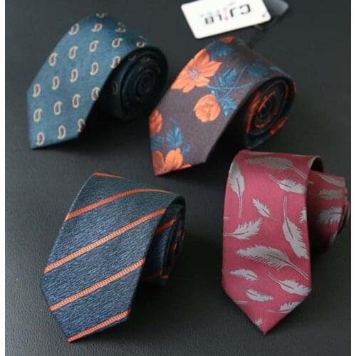 Striped Paisley Feather Floral Slim Neck Ties For Men Neckties 7cm Business Neckwear Polyester Corbatas Wedding Suits Gravatas