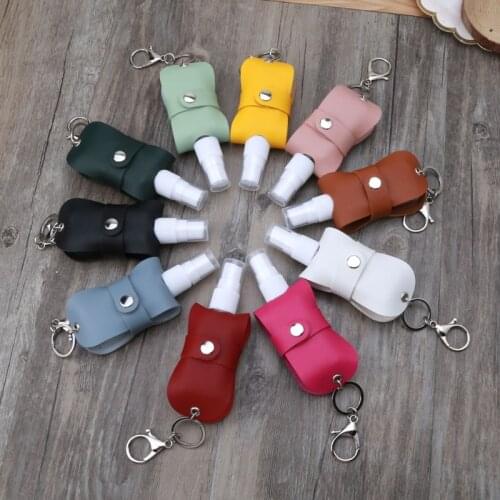 Portable 50ml Squeeze Spray Bottle Empty Leakproof Plastic Refillable Travel Mister Bottle with Leather Keychain Holder