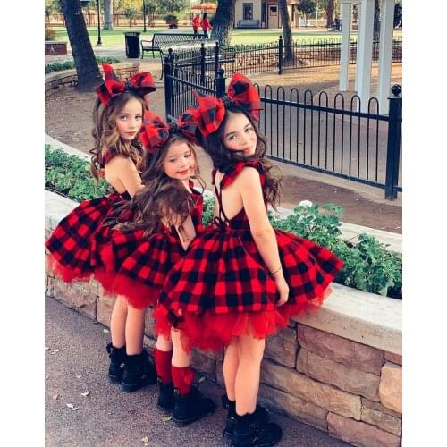 Girls Casual Two-piece Clothes Set, Red Plaid Printed Pattern Sleeveless Dress and Headdress