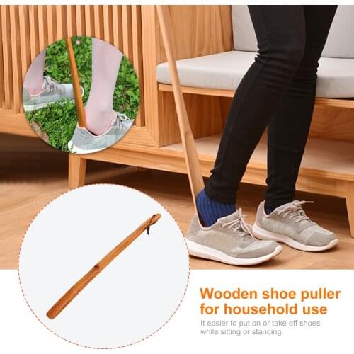 Practical Wooden Shoe Horn for Seniors Ergonomic Home Tools Lifter Portable Stick Long Handle Professional Hanging Loop #262