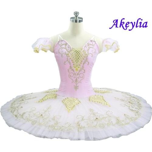 Adult Professional Ballet Tutu Pink Gold Women Nutcracker Fairy Doll Ballet Costumes Sleeping Beauty Pancake Tutu Ballet Dress