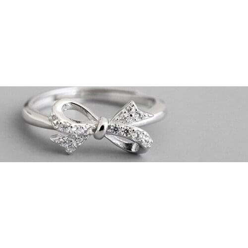 Authentic 100% S925 Sterling Silver Sparkling BowKnot Adjustable Ring Crystal Micro Pave CZ Jewelry Woman Lady Bride Gifts