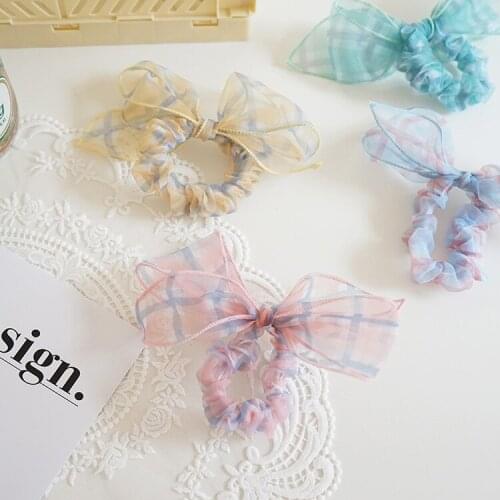 Summer Organza Hair Rope Bow plaid Printed Ponytail Ring Hair Accessories Fashion Women Bright Color Hair Bands Girls Headwear