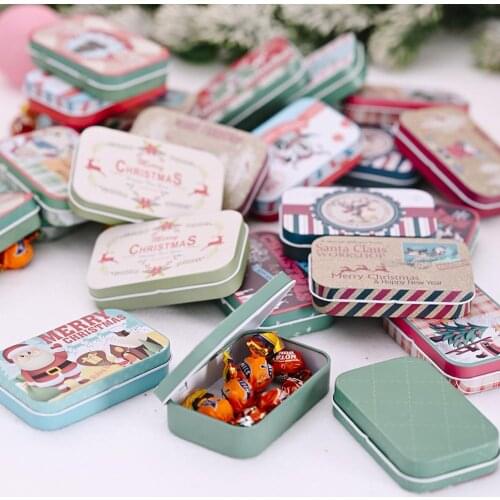 Christmas Tinplate Gift Box Storage Jar Rectangle Cookie Container Sweets Decor