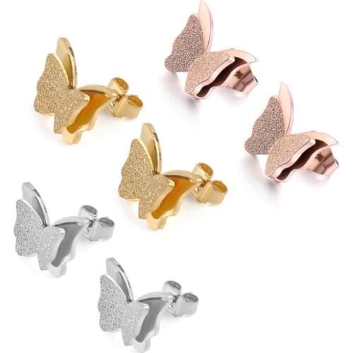 BYXIOEH Insect Butterfly Design Gold, Rose, Silver Earring Studs Elegant Fashion Women Jewelry Girl Gifts Silver Simple