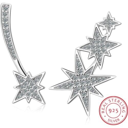 LEKANI Star Comet Asymmetry Stud Earrings for Women Clear CZ Bright Meteor Ear Stud 925 Sterling Silver Jewelry Femme BSE087
