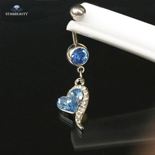 Starbeauty Royal Blue Heart Navel Piercing Ombligo 14G Cute Dangle Belly Button Piercing Nombril Belly Button Rings New Pircing