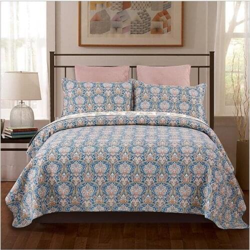 New 100% cotton Quilted Pastoral style Bedspread Bed Cover Bed Sheet size 230x250cm blanket Pillowcases 3pcs