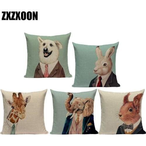 Cute Cartoon Throw Pillows Case Animals Rabbit Elephant Giraffe Pillow Cushion Covers for Sofa Home Car Living Room Decoration