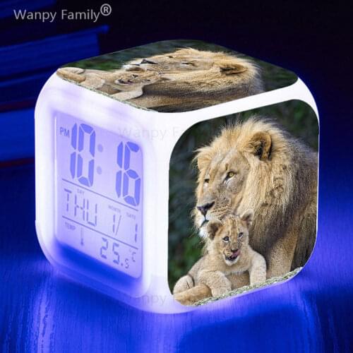 African Animal Lion Alarm Clock LED Big screen Electronic ClocK For Kids room Multifunction Desktop Digital Luminous Alarm Clock
