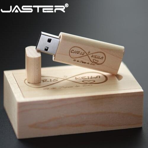 JASTER Wooden USB 2.0 + box USB flash drive pen driver 4G 8G 16G 32GB 64GB memory card USB creativo personal LOGO wholesale