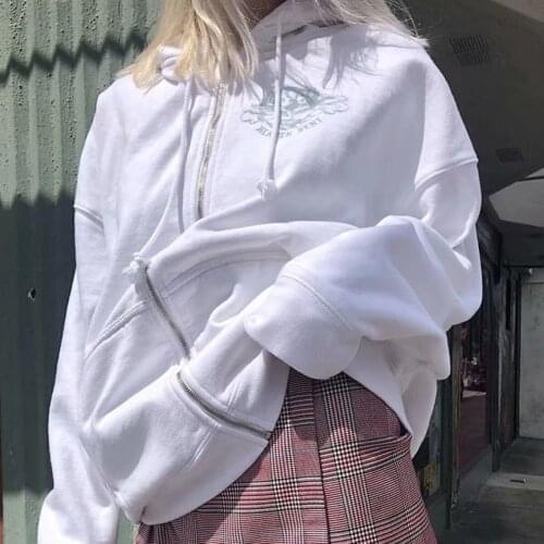 2021 Autumn Angel Printed Hooded Sweatshirts Women Long Sleeve Zipper Hoodies Coat Casual Loose Outerwear Female