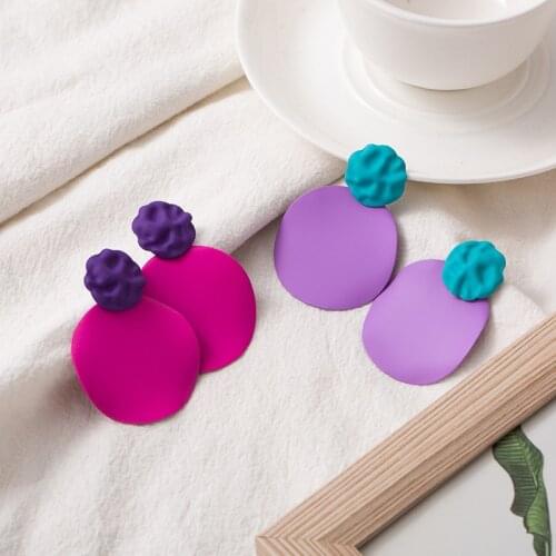 Korean Candy Color Double Layered Geometric Earrings for Women Colorful Spray Round Irregular Drop Earrings Minimalist Jewelry