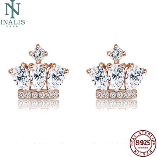 INALIS 925 Sterling Silver Stud Earrings For Women The Crown Is Inlaid With Zircon Stud Earrings Anniversary Fine Jewelry Gift