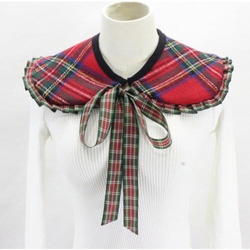 Women Cotton Fake Collar Shawl Wrap Grid Ruffled Trim Triangle Lapel Blouse Short Capelet Christmas Diy Sweater Collar for Girls