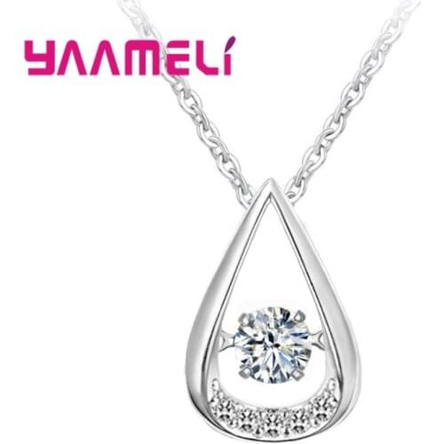 100% Genuine 925 Sterling Silver Necklaces for Women Rolo Chain Cubic Zircon Waterdrop Pendant Necklace Wholesale Birthday Gift