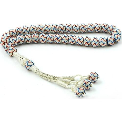 1000 Sterling Silver Handmade Blue and Claret Red Rosary with Kazaz and Zaza Designed