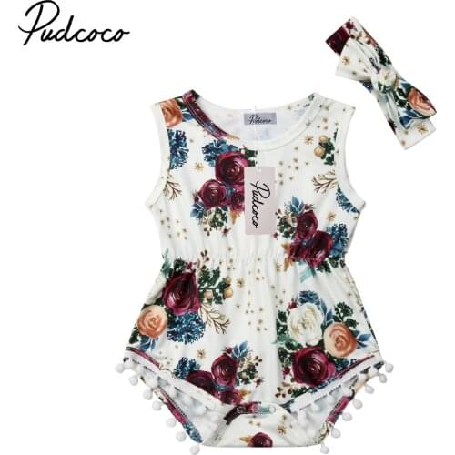 2019 summer Baby Girls Floral Romper Jumpsuit Outfits Headband Clothes for Newborn Baby Girl Infant Children Cloth Kid Clothing