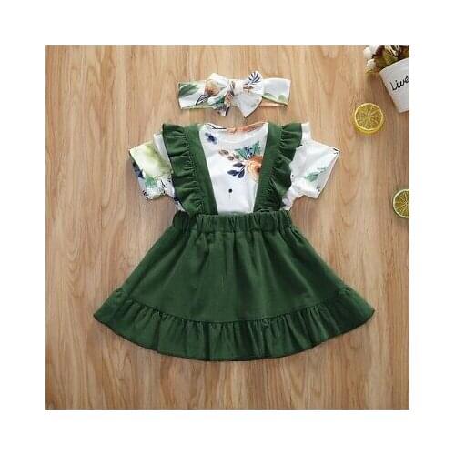 2021 Baby Summer Clothing Newborn Baby Girl Floral Romper Jumpsuit Overall Skirts Headband 3Pcs Clothes Set Outfit