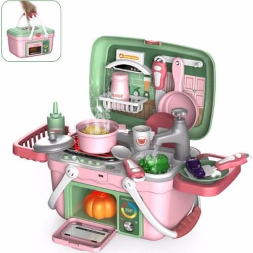 30pcs/set Kids Kitchen Toys Food Cooking Suitcase Preten Play Toy Electric Spray Water Childrens Household Set Gift For Girls