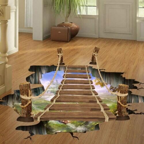 3D Floor/Wall Sticker Removable Bridge Mural Decals Vinyl Art Living Room Decor