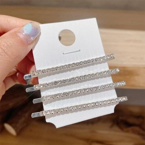 4 Pcs/set Rhinestone Hairpin Set Womens Fashion Bangs Word Folder Side Clip for Women Girl Hair Clip Shiny Jewelry Accessories