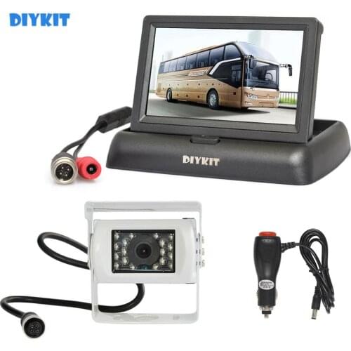 DIYKIT DC12V-24V 4PIN 4.3" Reverse Rear View Car Monitor Waterproof CCD Backup Night Vision Bus Truck Camera White