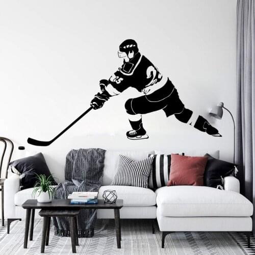Large Ice Hockey Player Sport Wall Sticker Teen Room Kids Room Hockey Athlete Wall Decal Playroom Vinyl Home Decor